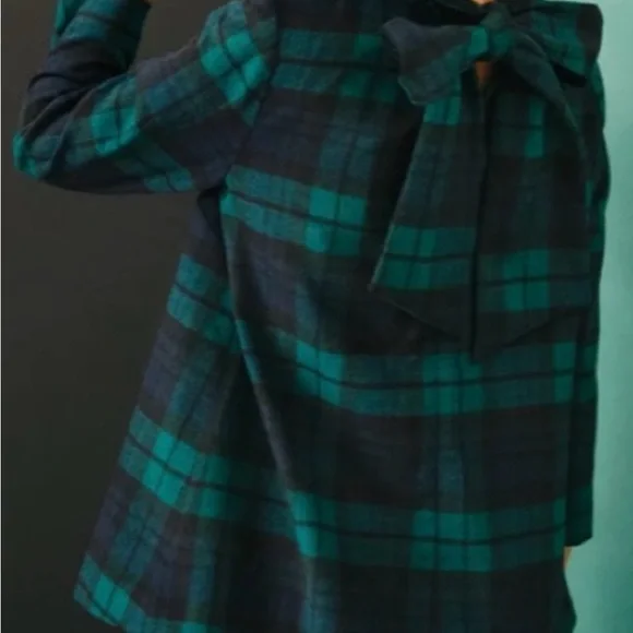 Tuckernuck Blackwatch navy and green Plaid Faye Blouse, large - Picture 2 of 6